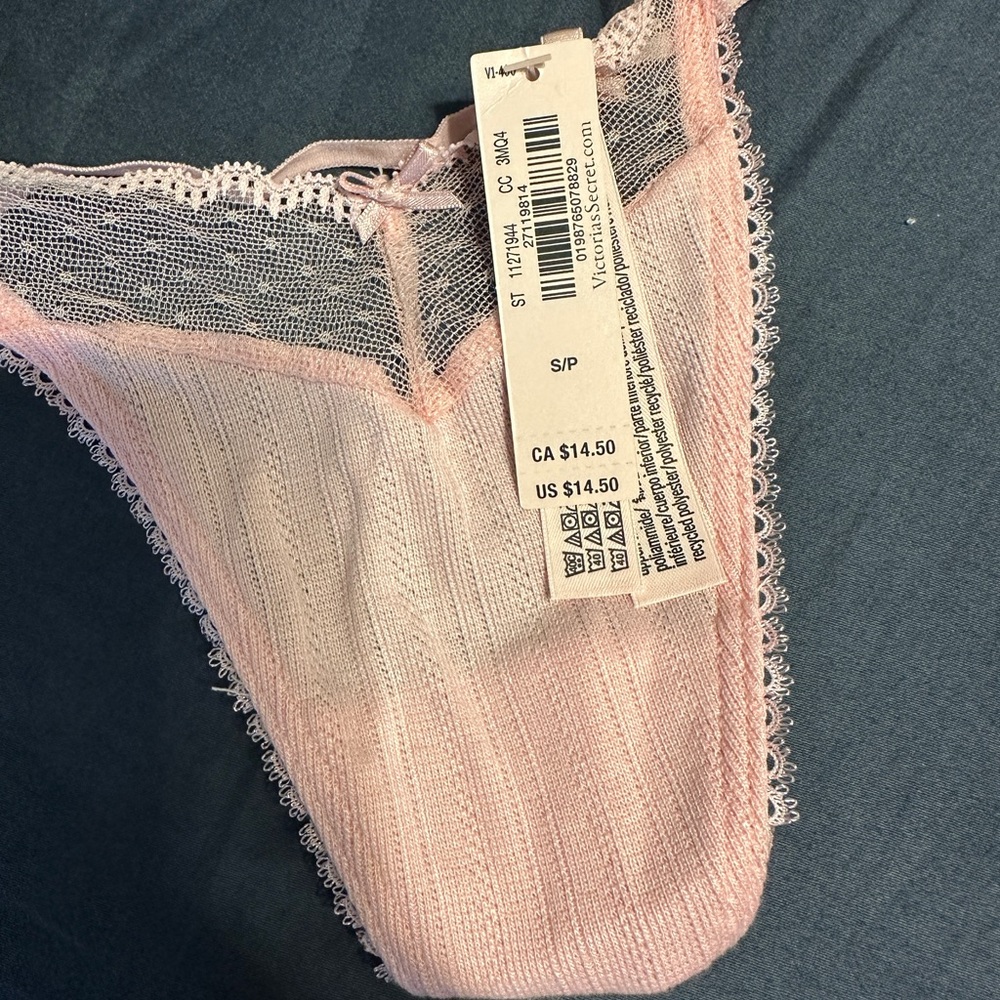 Victoria's Secret Pale Pink Lace-Trim Thong - Picture 3 of 3